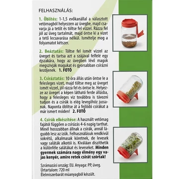 Mikrozöld csíráztató üvegedény szűrővel