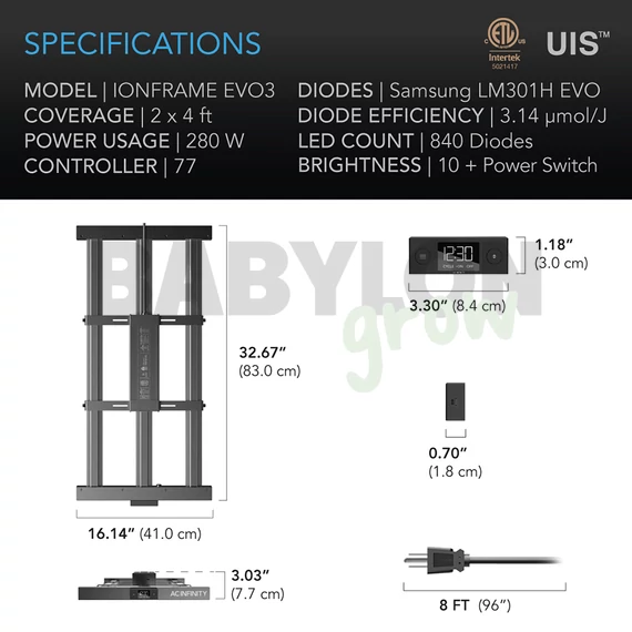 AC Infinity Ionframe EVO3 Samsung LM301H Growing LED 60x120 cm 280W