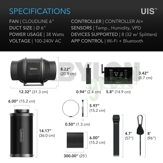 AC Infinity PRO légszűrő rendszer AI+WiFi 150 mm