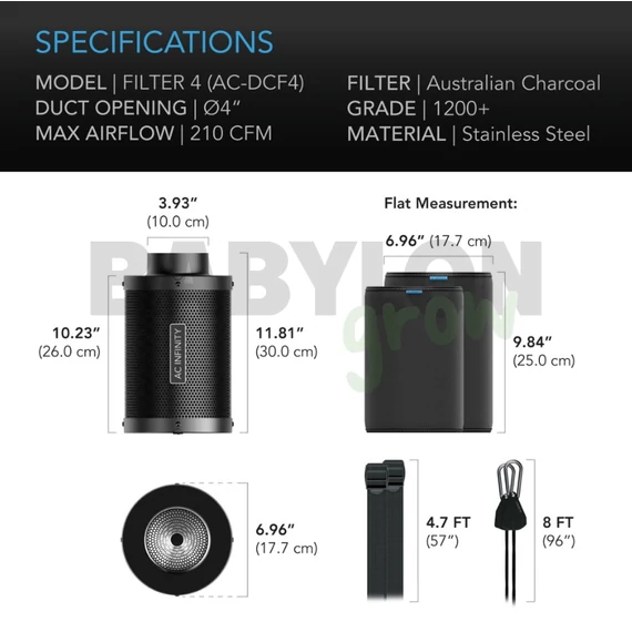 AC Infinity szénszűrő Australian Charcoal d: 100 mm 357 m3/h
