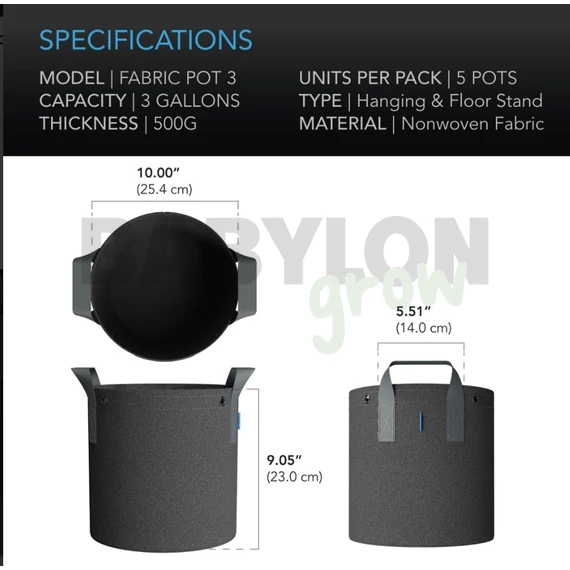AC Infinity szövetcserép 5 db 11 L