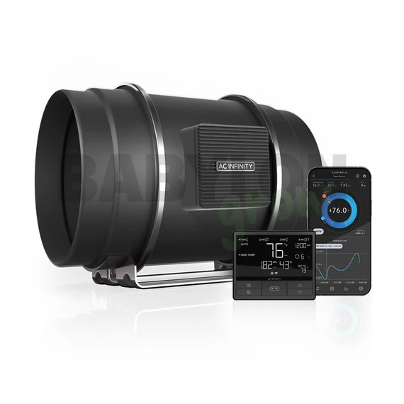 AC Infinity Cloudline T8 Inline ventilátor hőmérséklet és pára szabályzóval 200 mm 1371 m3/h