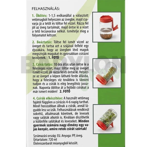 Mikrozöld csíráztató üvegedény szűrővel