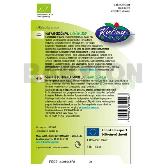 Bio mikrozöld napraforgó mag 30 g