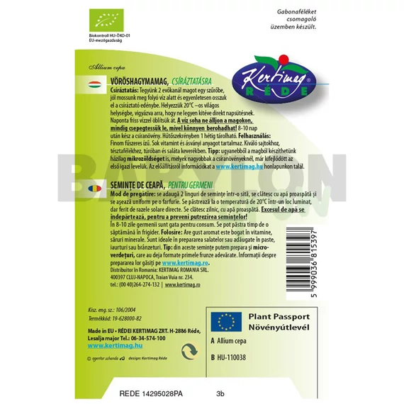 Mikrozöld mag vöröshagyma bio 15 g