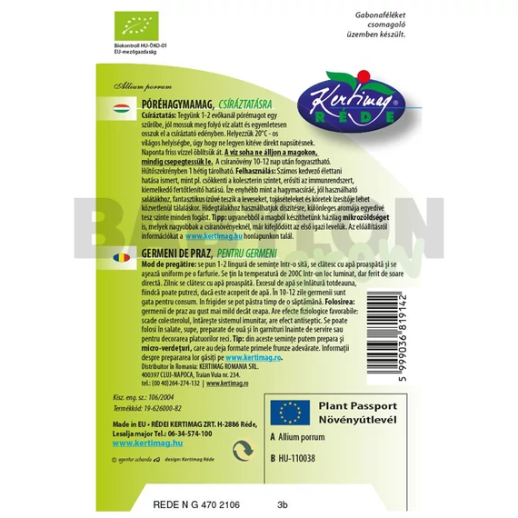 Bio mikrozöld póréhagyma mag  15 g
